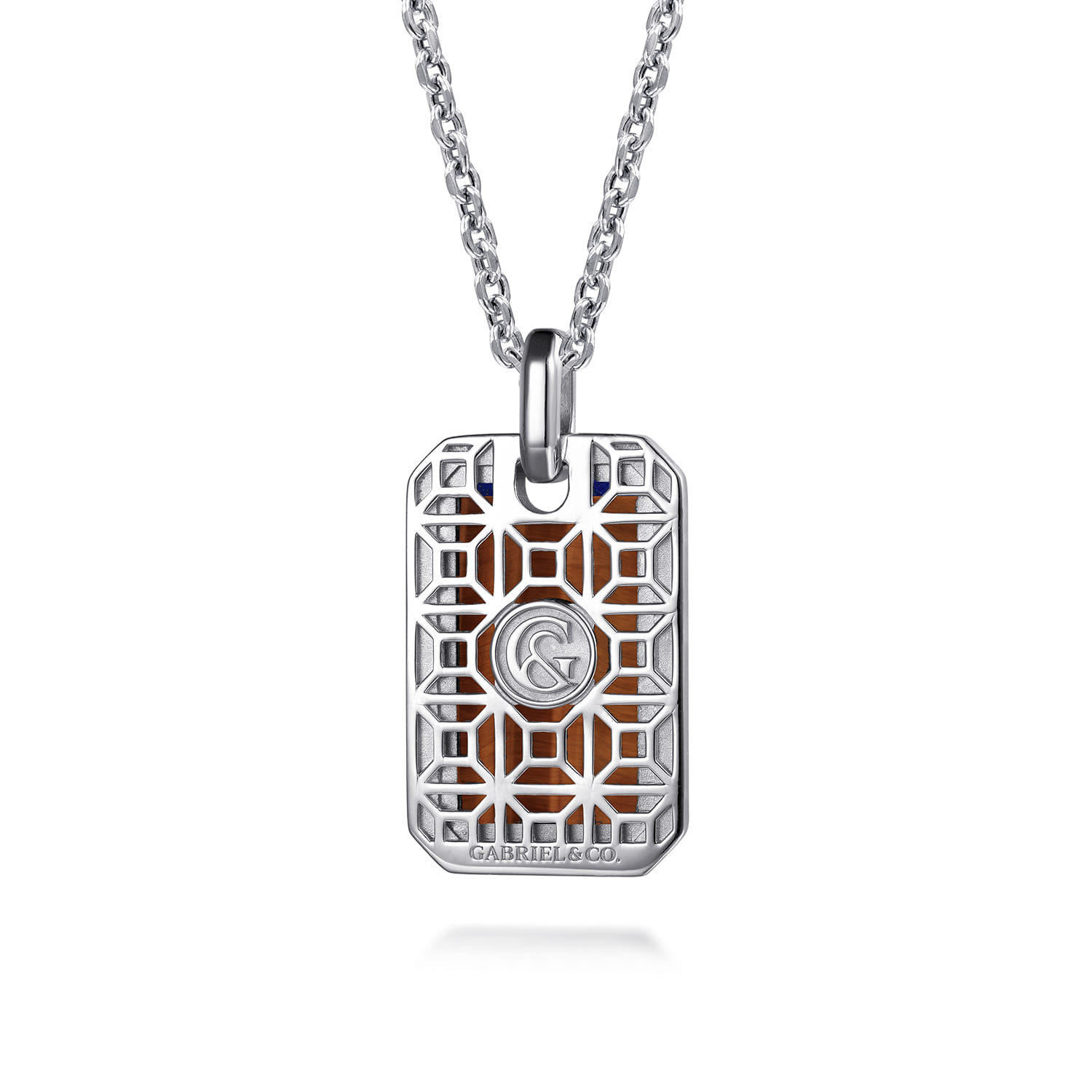 22 Inch 925 Sterling Silver Yellow Tiger Eye Dog Tag Pendant Necklace - Shot 2