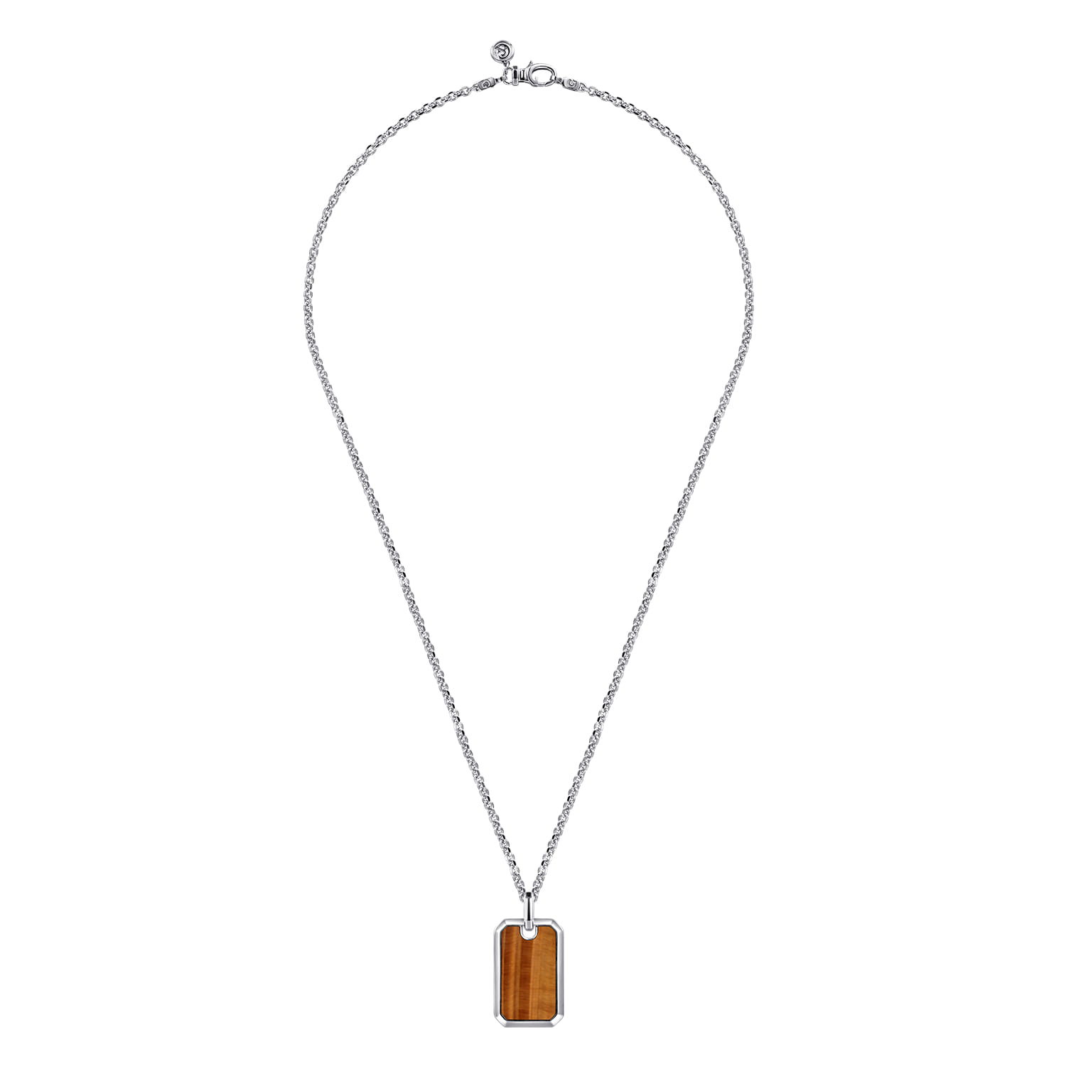22 Inch 925 Sterling Silver Yellow Tiger Eye Dog Tag Pendant Necklace - Shot 3