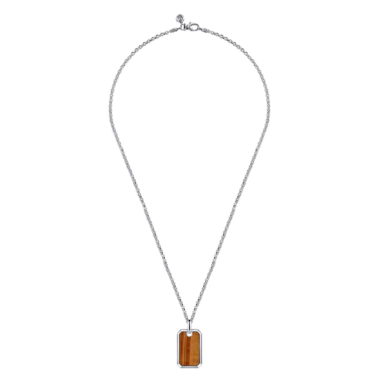 22 Inch 925 Sterling Silver Yellow Tiger Eye Dog Tag Pendant Necklace - Shot 3