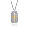 22 Inch 925 Sterling Silver and 14K Yellow Gold Dog Tag with Cross Pendant Necklace