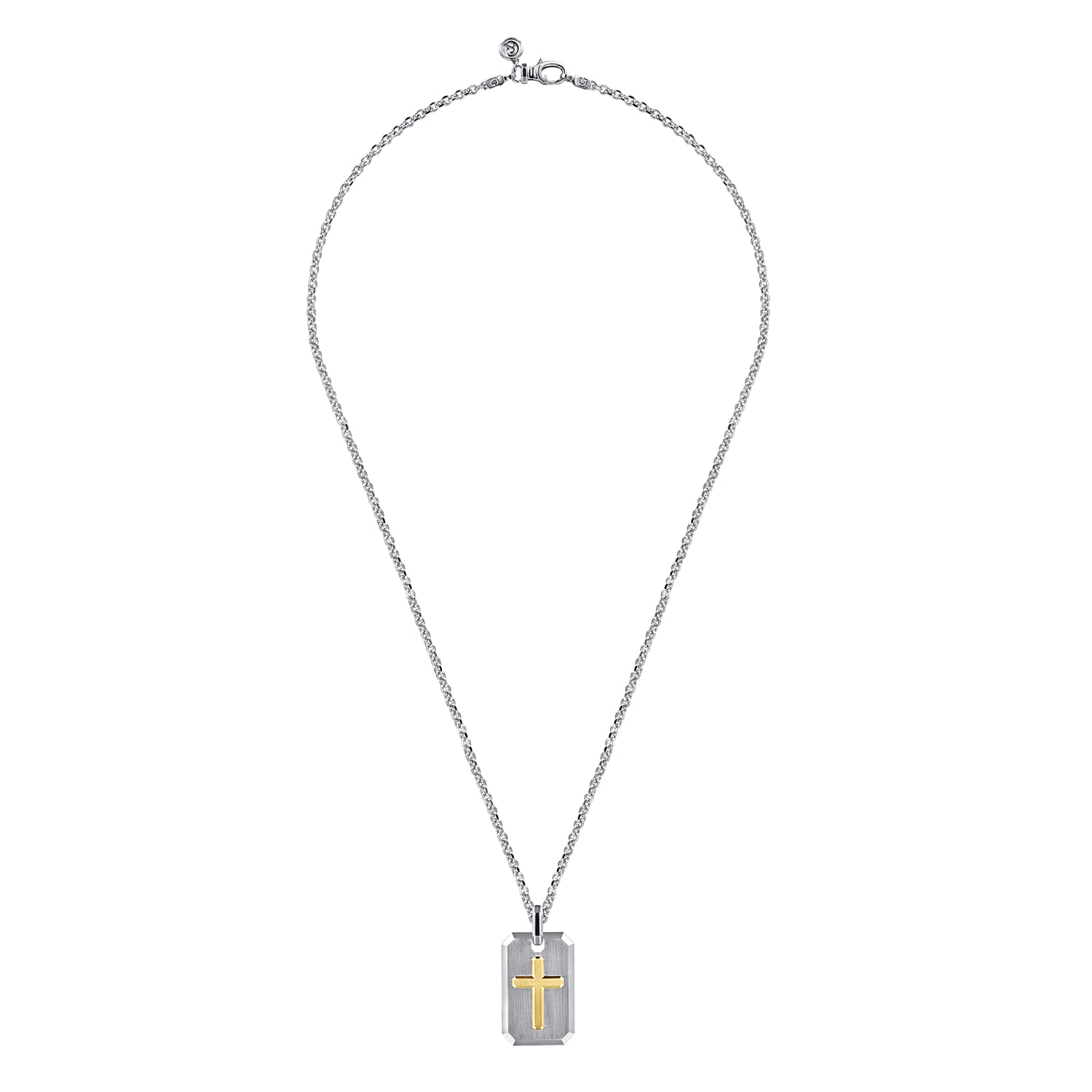22 Inch 925 Sterling Silver and 14K Yellow Gold Dog Tag with Cross Pendant Necklace - Shot 3