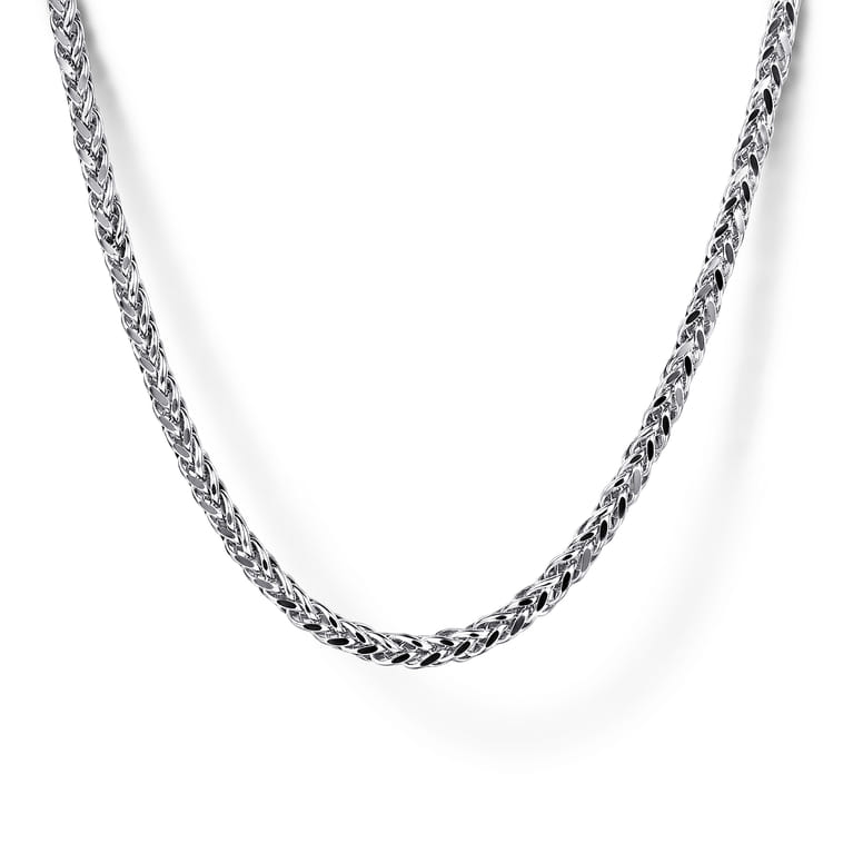 24 Inch 1.9mm 14K White Gold Men's Hollow Wheat Chain Necklace  - Shot 1