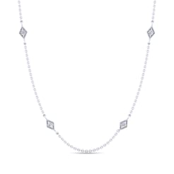 24 Inch 14K White Gold Rhombus Station Necklace with Diamonds