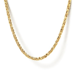 24 Inch 14K Yellow Gold Hollow Men's Wheat Chain Necklace