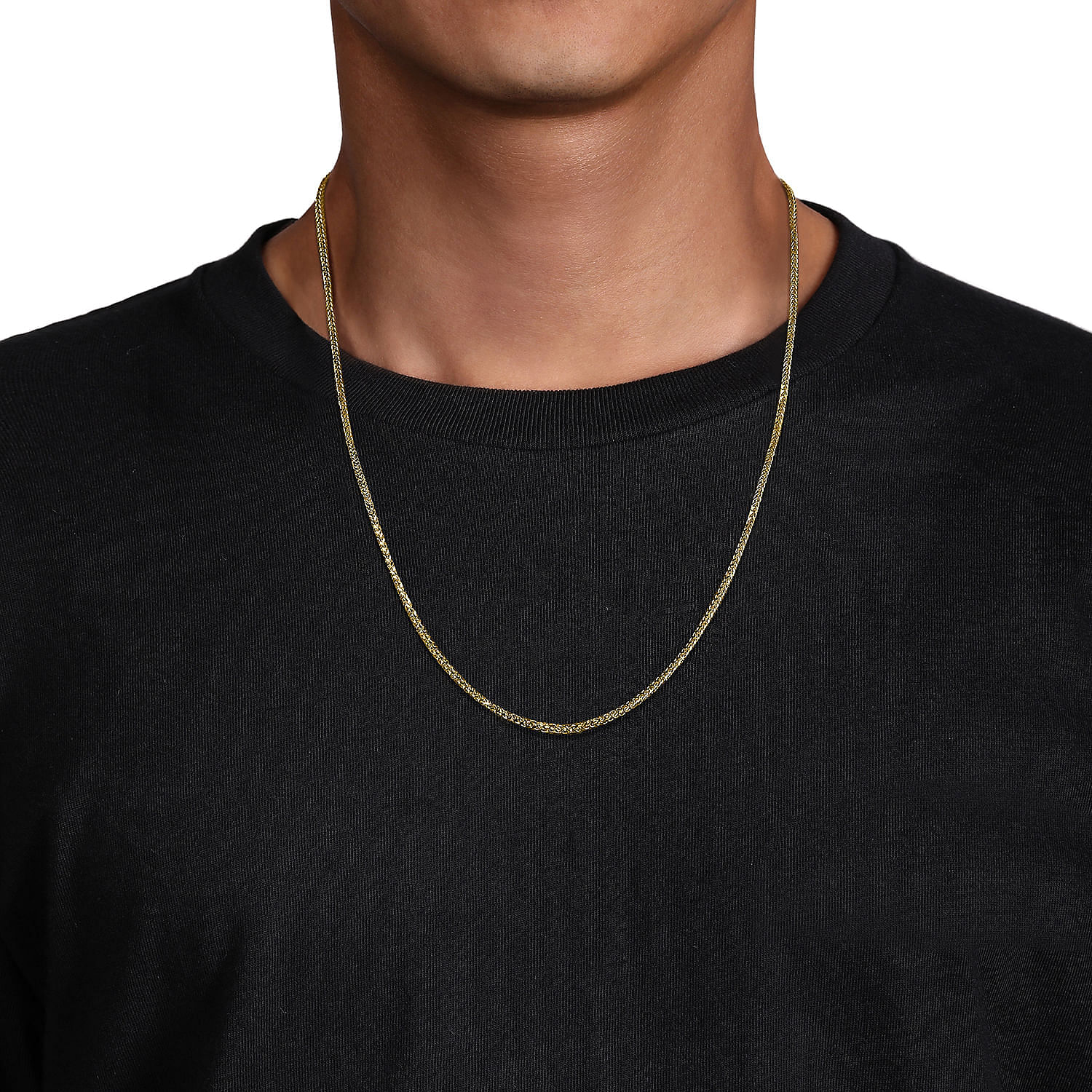 24 Inch 14K Yellow Gold Hollow Men's Wheat Chain Necklace - Shot 5