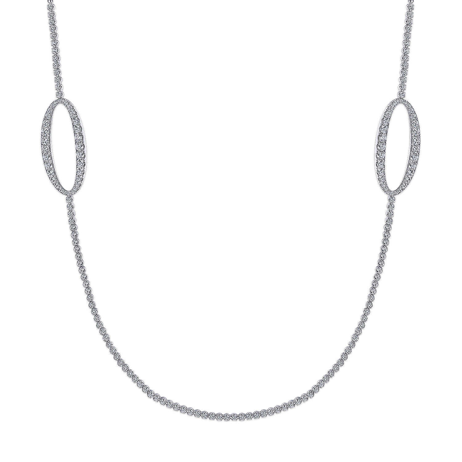 24 Inch 18K White Gold Oval Station Diamond Necklace - 5.73 ct - Shot 1