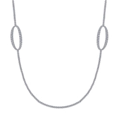24 Inch 18K White Gold Oval Station Diamond Necklace
