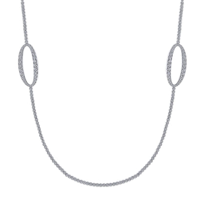 24 Inch 18K White Gold Oval Station Diamond Necklace