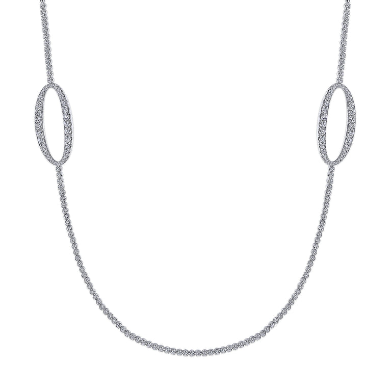 24 Inch 18K White Gold Oval Station Diamond Necklace - 5.73 ct - Shot 1