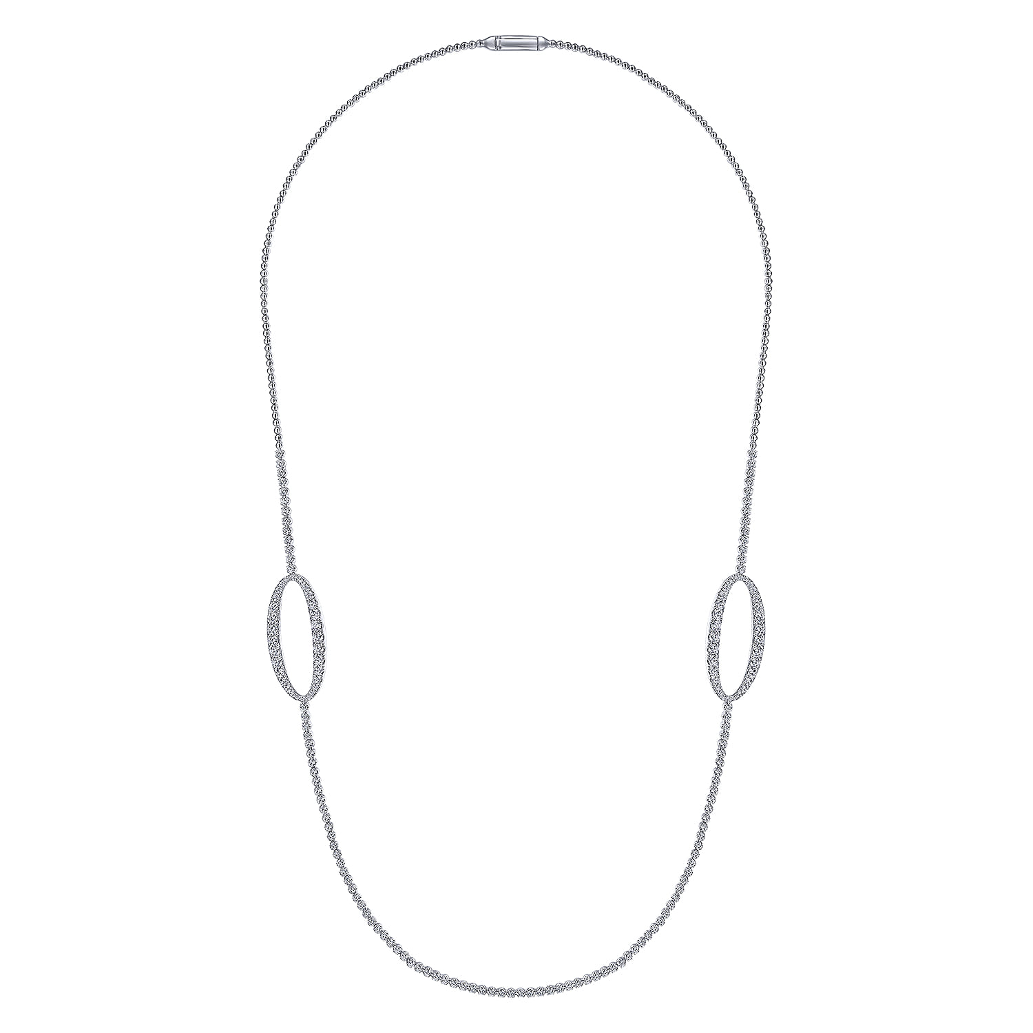 24 Inch 18K White Gold Oval Station Diamond Necklace - 5.73 ct - Shot 2