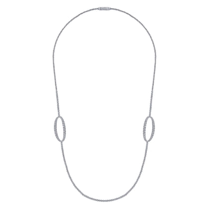 24 Inch 18K White Gold Oval Station Diamond Necklace