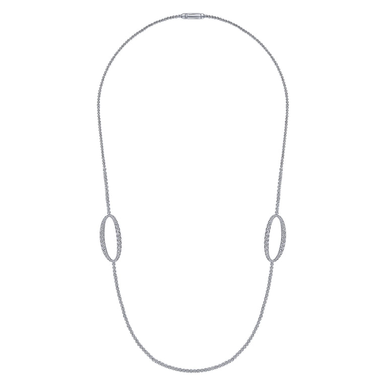 24 Inch 18K White Gold Oval Station Diamond Necklace - 5.73 ct - Shot 2