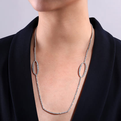 24 Inch 18K White Gold Oval Station Diamond Necklace