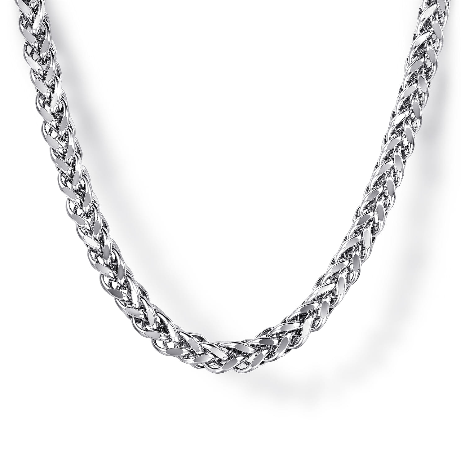 24 Inch 3.2mm 14K White Gold Men's Hollow Wheat Chain Necklace - Shot 1