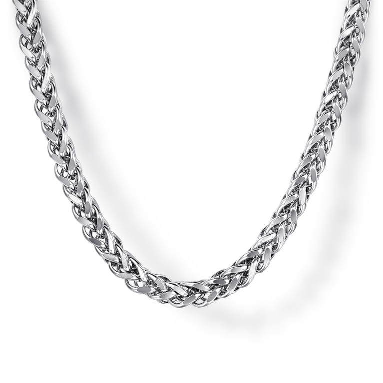 24 Inch 3.2mm 14K White Gold Men's Hollow Wheat Chain Necklace - Shot 1