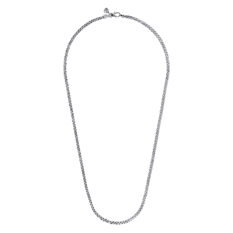 24 Inch 3.2mm 14K White Gold Men's Hollow Wheat Chain Necklace - Shot 2