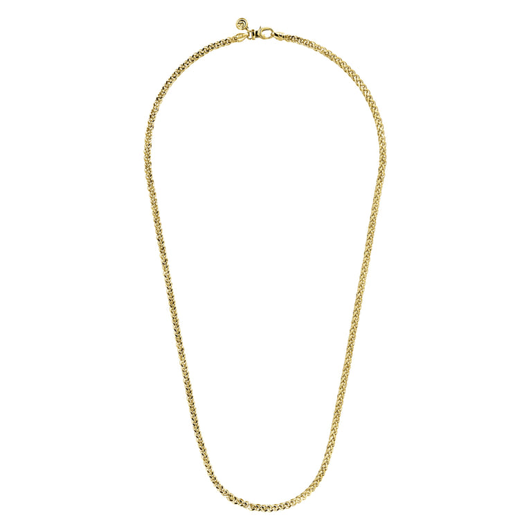 24 Inch 3.2mm 14K Yellow Gold Hollow Men's Wheat Chain Necklace - Shot 2