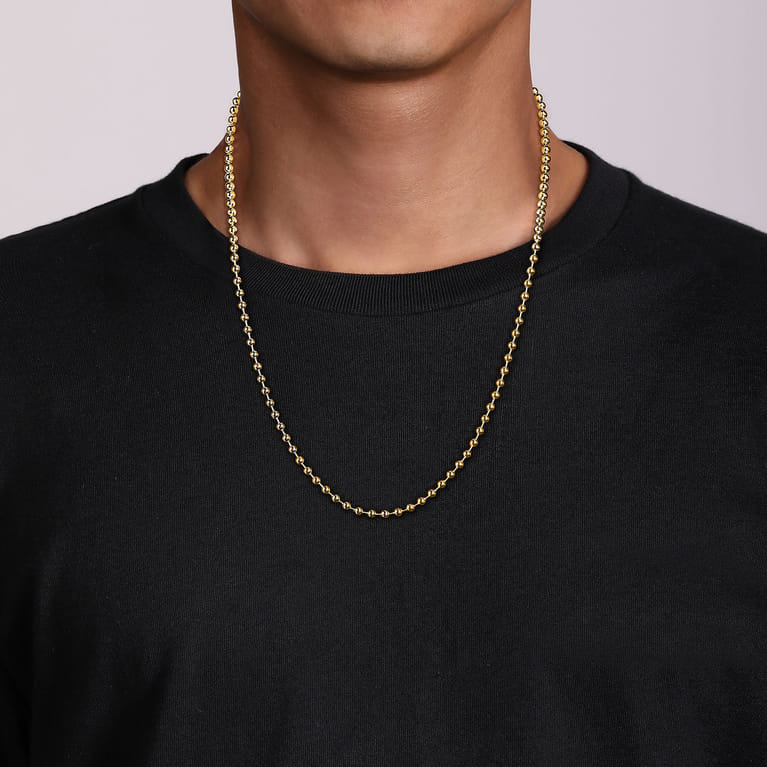 24 Inch 4mm 14K Yellow Gold Men's Hollow Ball Chain Necklace - Shot 5