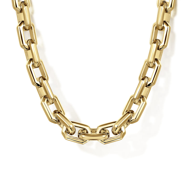 24 Inch 5.6mm 14K Yellow Gold Men's Solid Faceted Link Chain Necklace - Shot 1