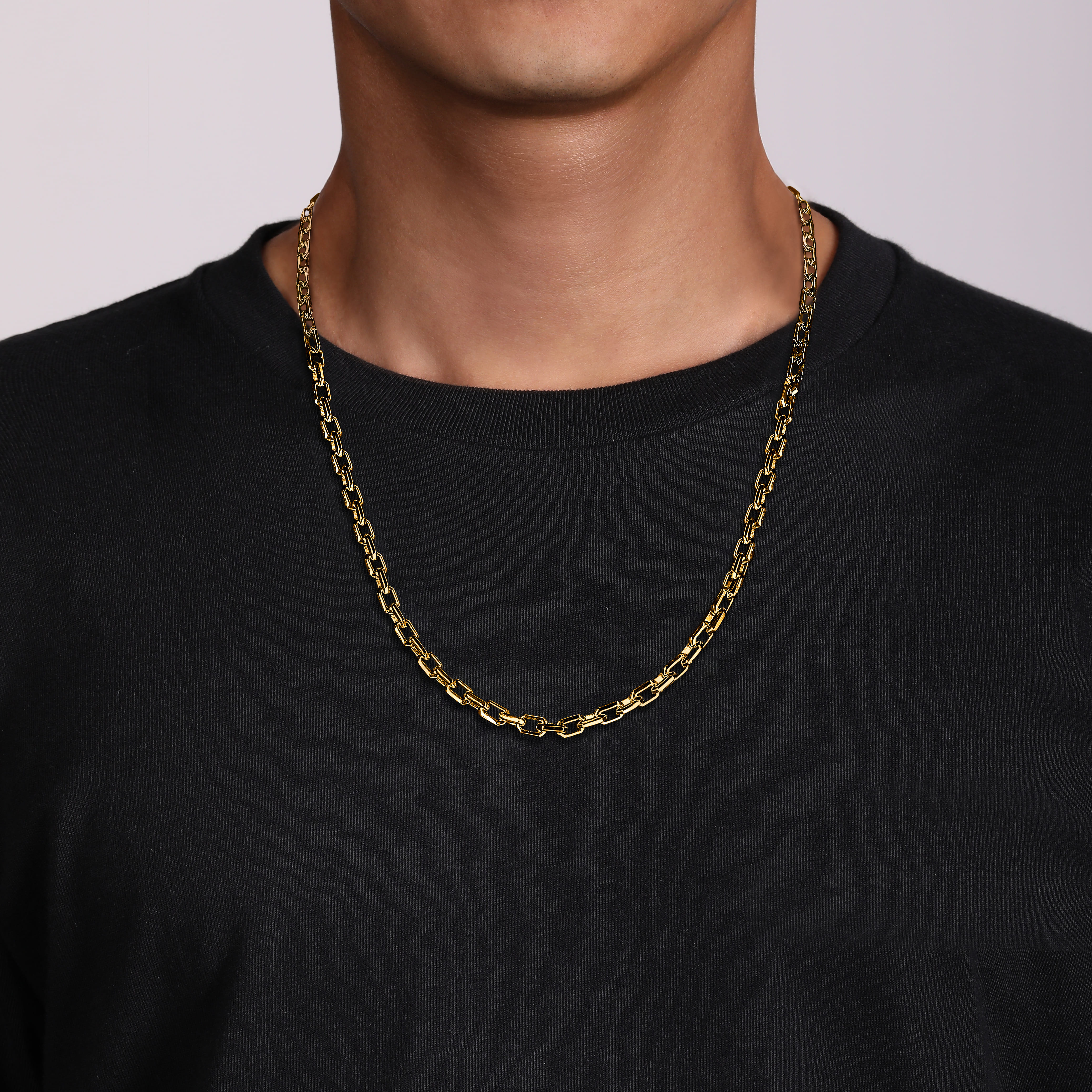 24 Inch 5.6mm 14K Yellow Gold Men's Solid Faceted Link Chain Necklace - Shot 5