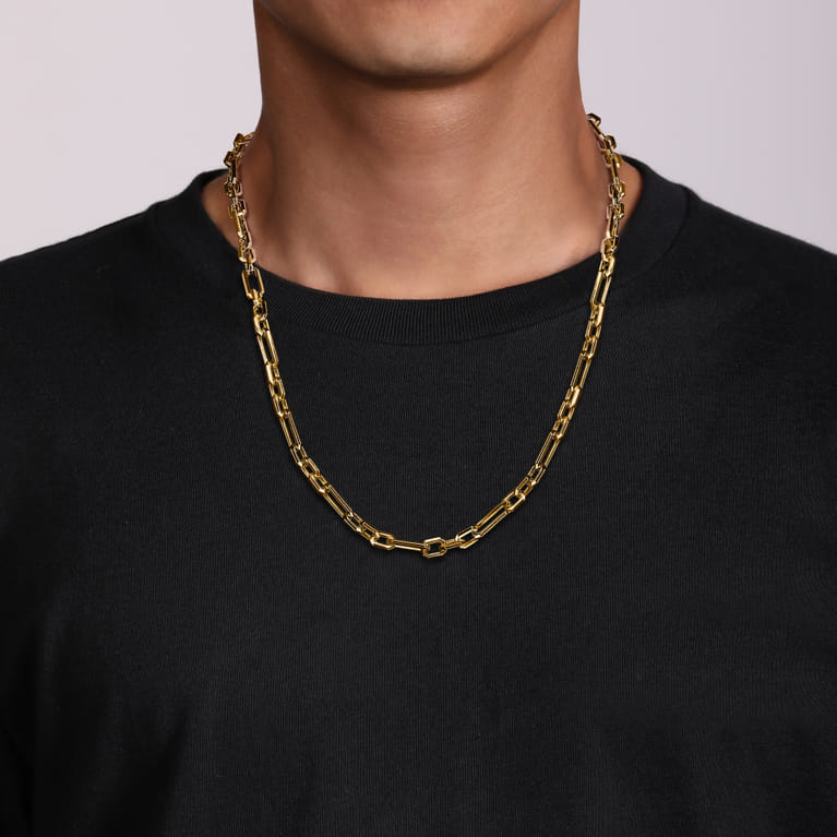 24 Inch 6.4mm 14K Yellow Gold Men's Hollow Figaro Chain Necklace - Shot 5