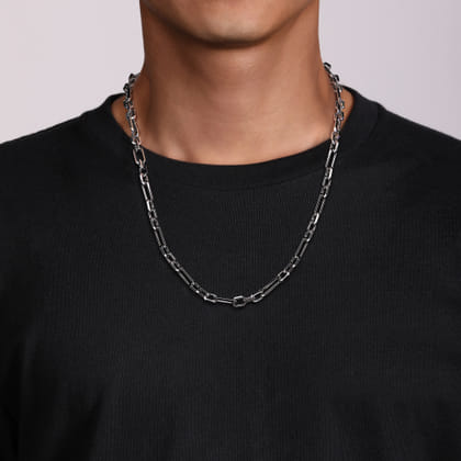 24 Inch 6.4mm 925 Sterling Silver Men's Hollow Figaro Chain Necklace