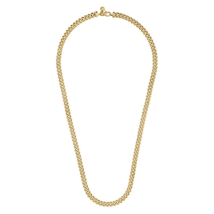 24 Inch 7mm 14K Yellow Gold Men's Solid Cuban Link Chain Necklace