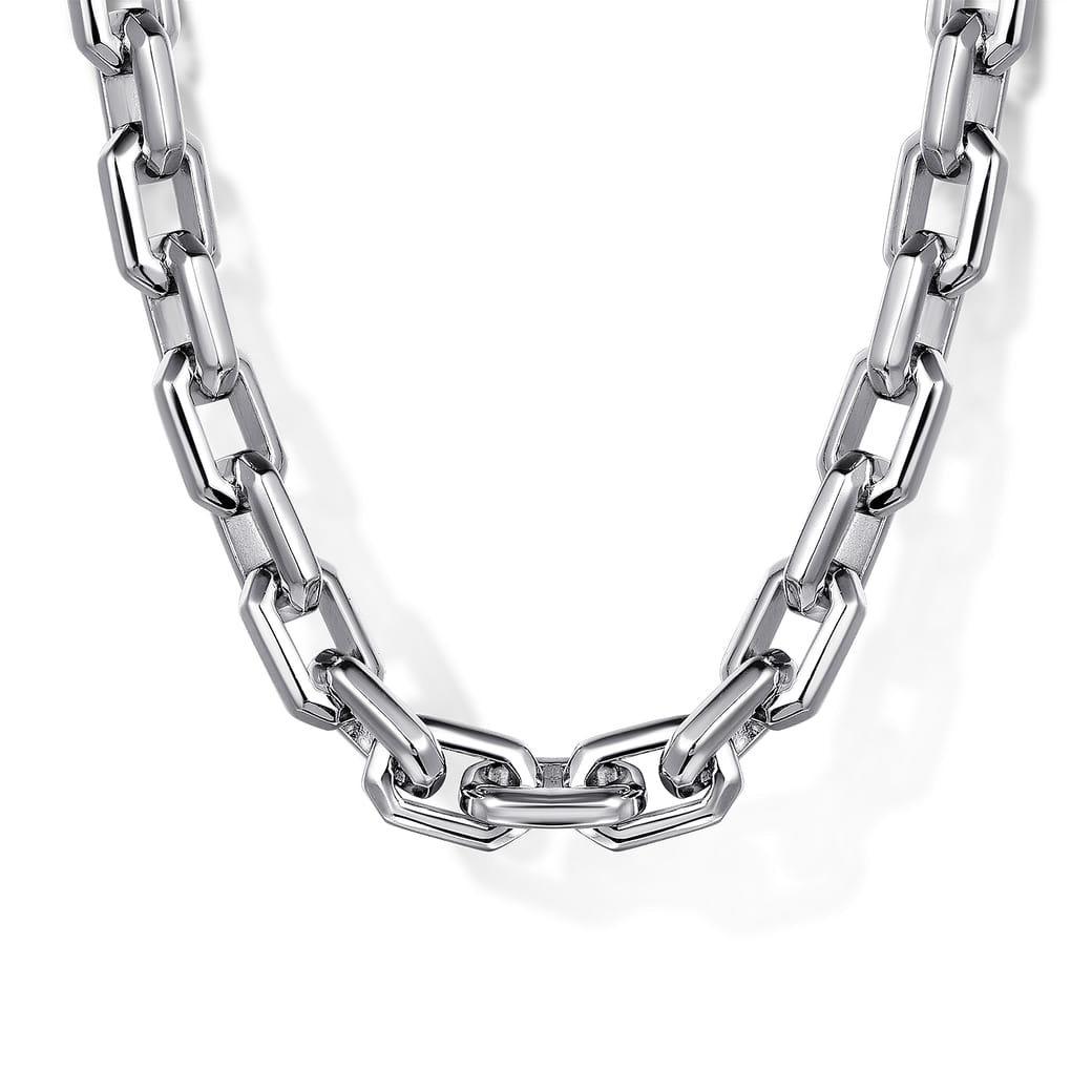 24 Inch 925 Sterling Silver Solid Faceted Men's Link Chain