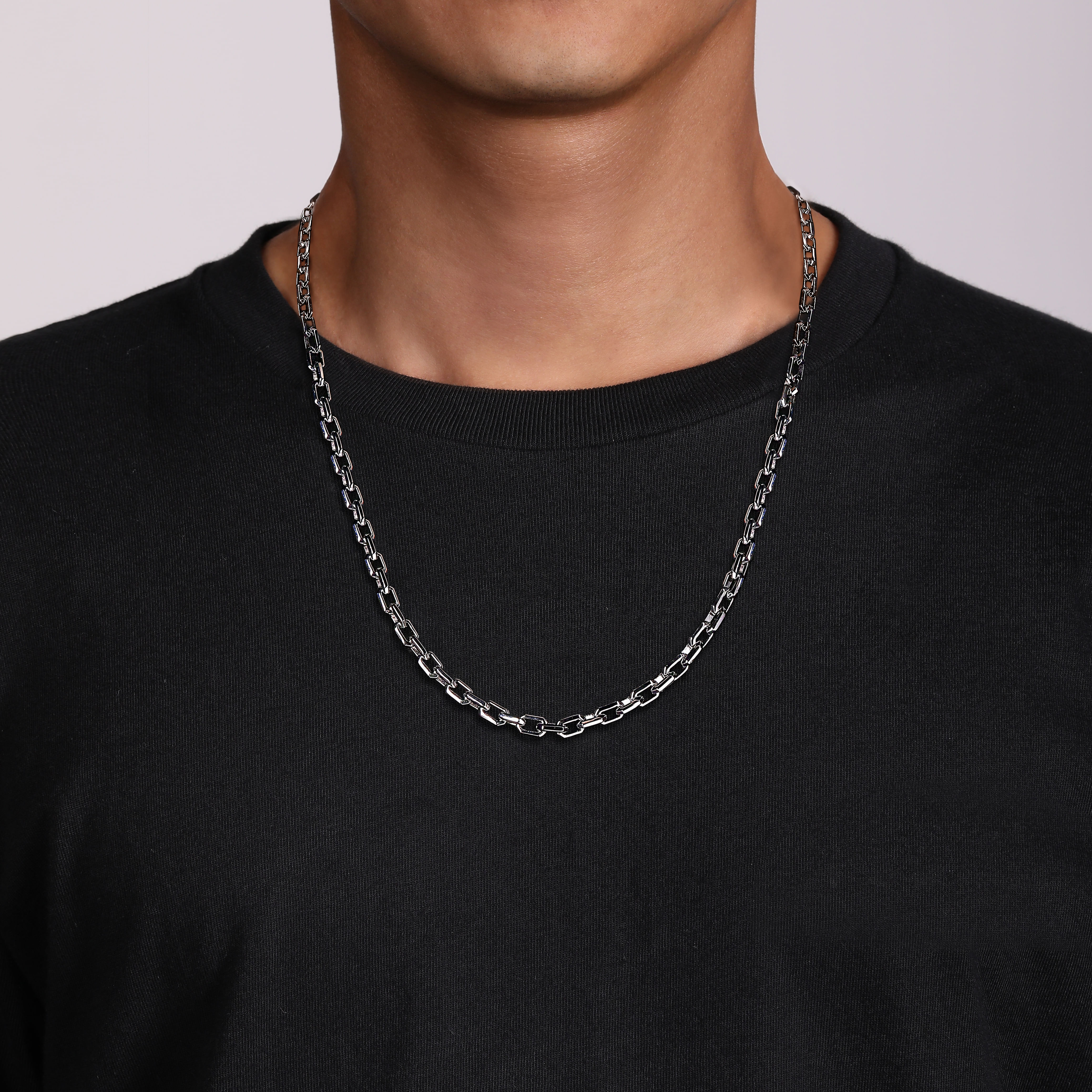24 Inch 925 Sterling Silver Solid Faceted Men's Link Chain Necklace - Shot 5