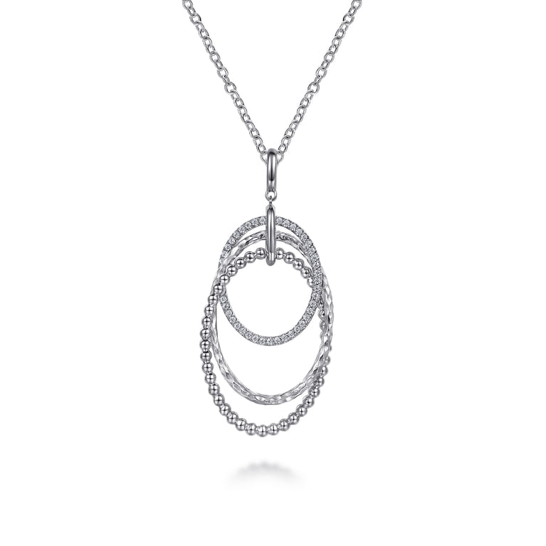24 Inch 925 Sterling Silver White Sapphire Layered Ovals Pendant Necklace - Shot 1