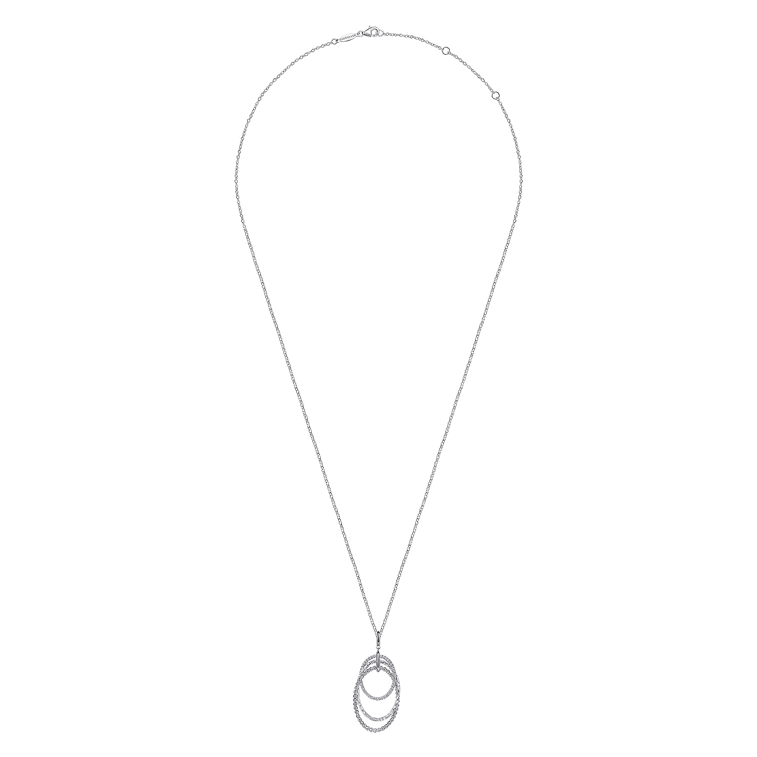 24 Inch 925 Sterling Silver White Sapphire Layered Ovals Pendant Necklace