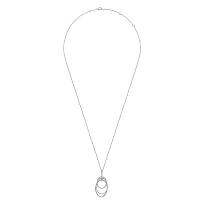 24 Inch 925 Sterling Silver White Sapphire Layered Ovals Pendant Necklace