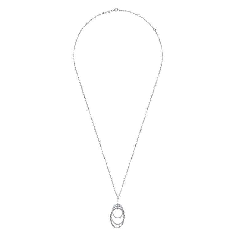 24 Inch 925 Sterling Silver White Sapphire Layered Ovals Pendant Necklace - Shot 2