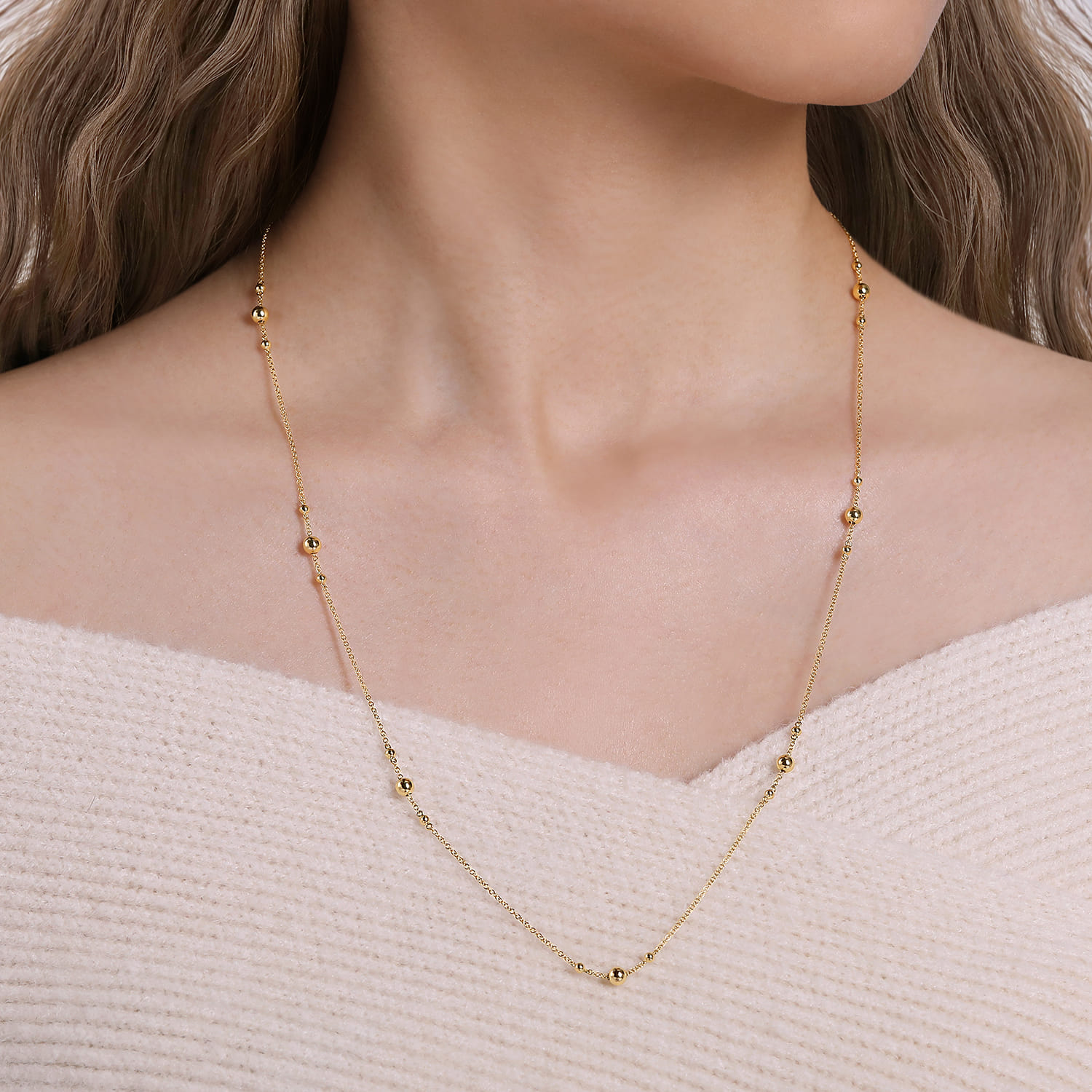 24 inch 14K Yellow Gold Bujukan Bead Station Necklace - Shot 3
