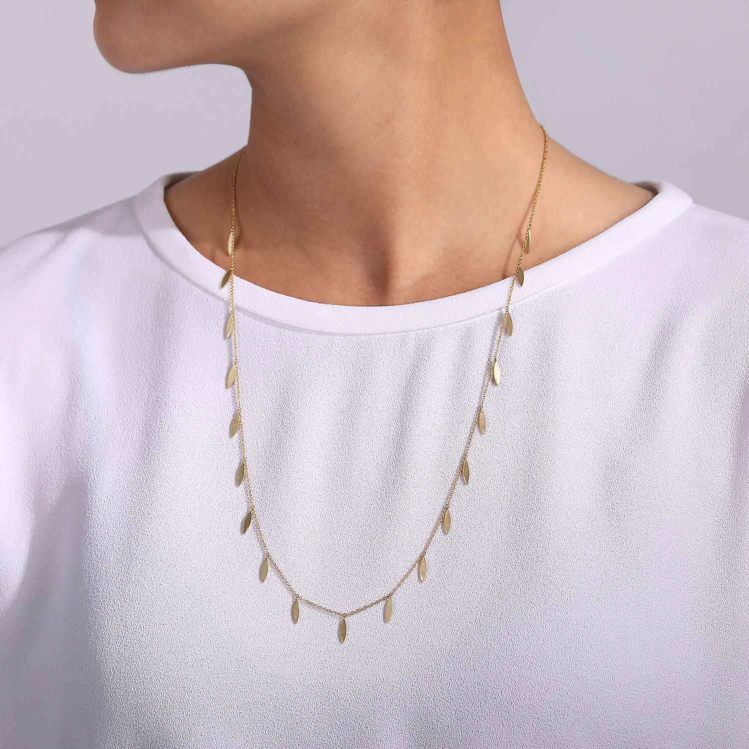 24 inch 14K Yellow Gold Chain Necklace with Marquise Shaped Drops - Shot 3