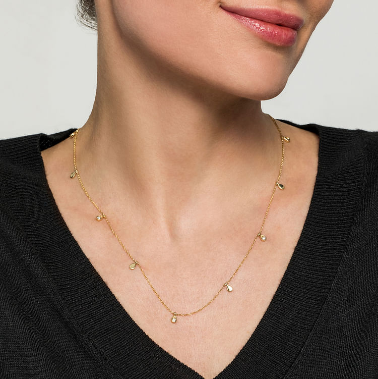 24 inch 14K Yellow Gold Diamond Teardrop Station Necklace