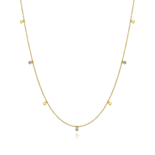 24 inch 14K Yellow Gold Diamond and Disc Station Necklace