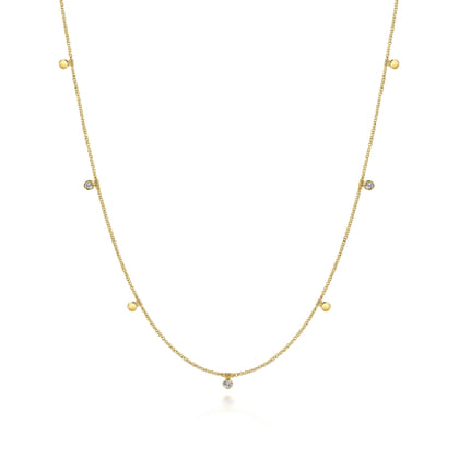 24 inch 14K Yellow Gold Diamond and Disc Station Necklace