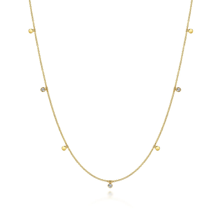 24 inch 14K Yellow Gold Diamond and Disc Station Necklace - 0.23 ct - Shot 1