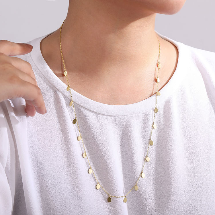 24 inch 14K Yellow Gold Necklace with Oval Shape Drops