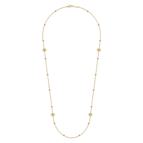 24 inch 14K Yellow Gold Pyramid Quatrefoil Station Necklace - Shot 2