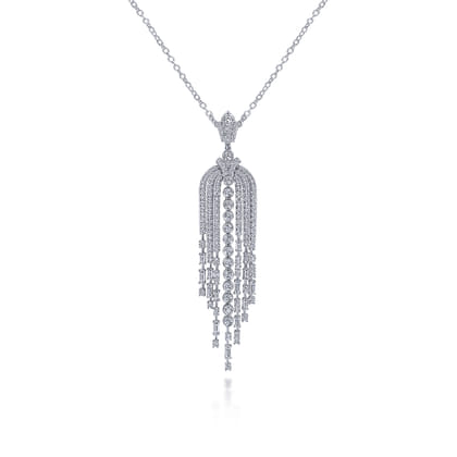 24 inch 18K White Gold Diamond Waterfall Pendant Necklace
