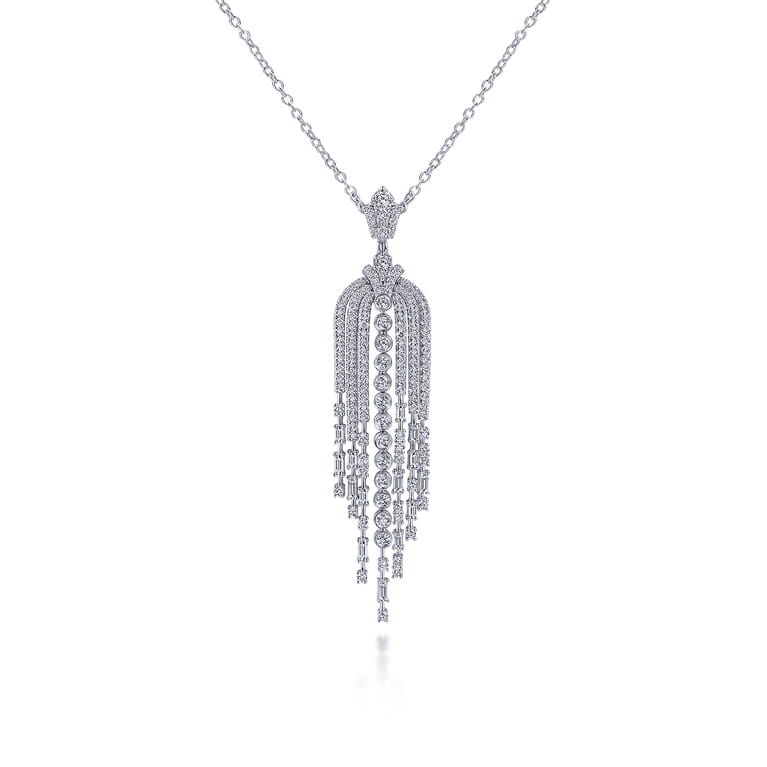 24 inch 18K White Gold Diamond Waterfall Pendant Necklace - 2.99 ct - Shot 1