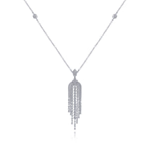 24 inch 18K White Gold Diamond Waterfall Pendant Necklace