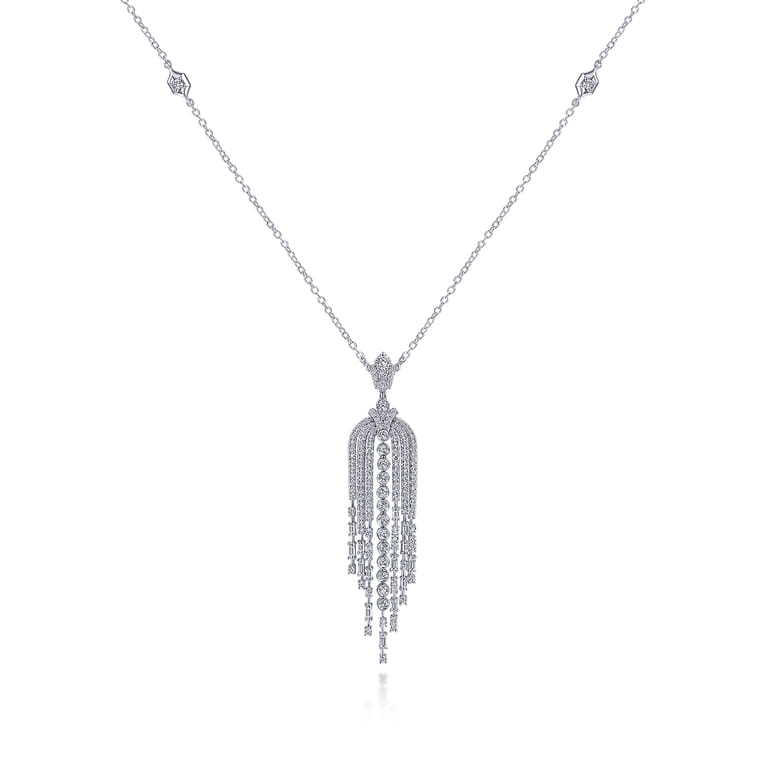24 inch 18K White Gold Diamond Waterfall Pendant Necklace - 2.99 ct - Shot 2