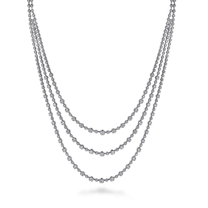 24 inch 18K White Gold Three row Diamond Necklace