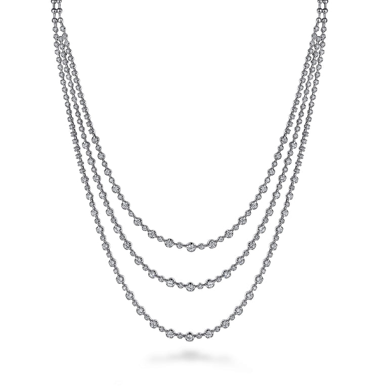 24 inch 18K White Gold Three row Diamond Necklace - 10 ct - Shot 1