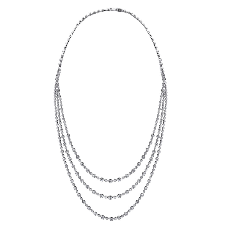 24 inch 18K White Gold Three row Diamond Necklace - 10 ct - Shot 2