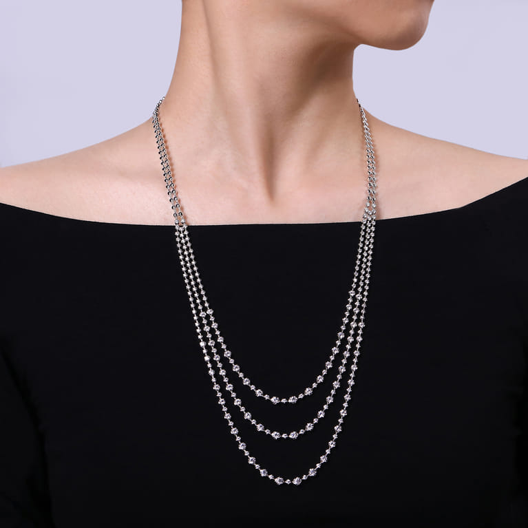24 inch 18K White Gold Three row Diamond Necklace - 10 ct - Shot 3
