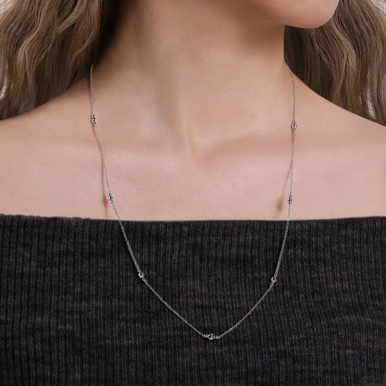 24 inch 925 Sterling Silver Beaded Necklace - Shot 3